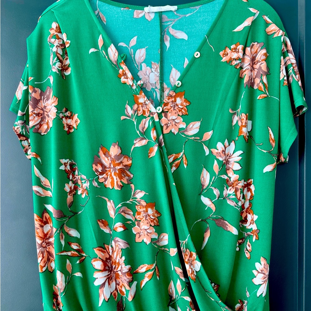 Anthropology - Green faux wrap top.